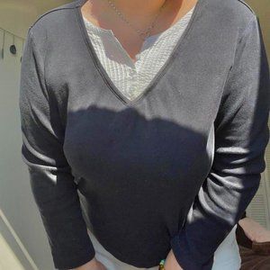 black fairy core grunge long sleeve top with white built in button up collar